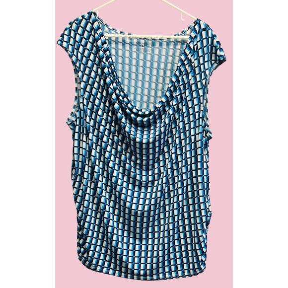 Lane Bryant Womens Cowl Neck Top 22/24 Blue & White Geometric Print Polyester/Sp - Picture 1 of 3